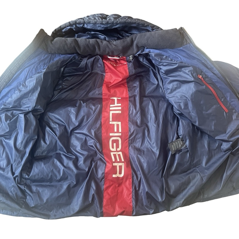 Tommy Hilfiger Men's Size XL Puffer Jacket‎ Gray Navy Blue Colorblock Hooded - Picture 6 of 8